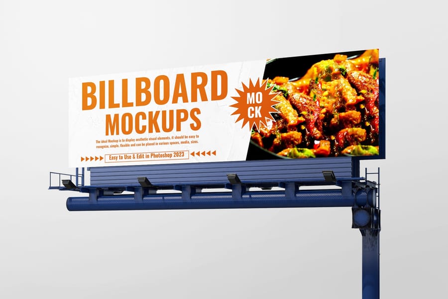 Left View Blue Advertising Billboard Sign Mockup