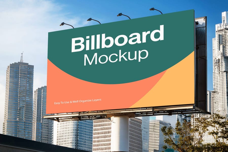 Left View Rectangle Billboard Advertising Mockup on Highway Background
