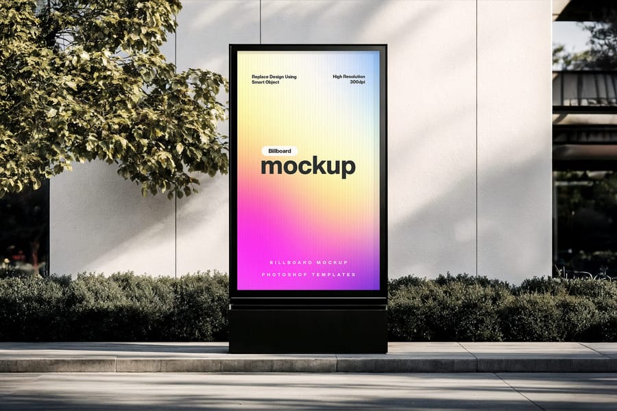 Lightbox Stand Billboard Mockup on Sidewalk Pedestrian