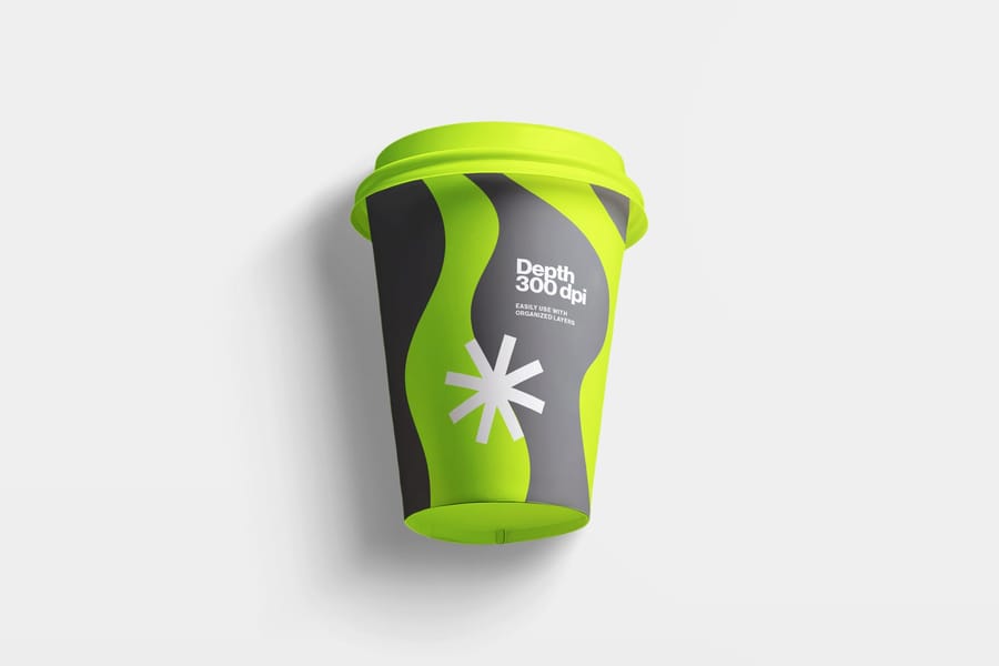 Lime and Black Swirl Paper Cup Coffee Mockup