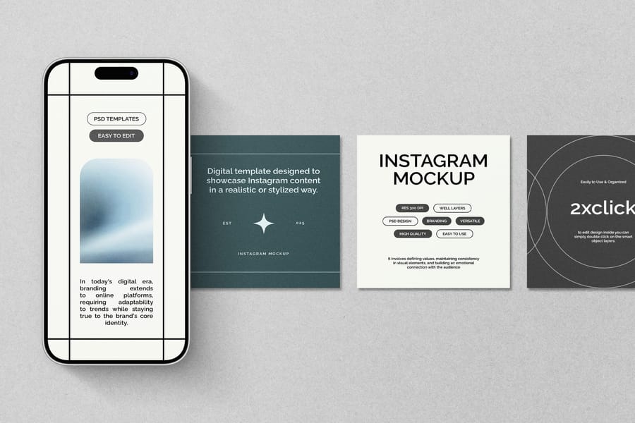 Lined Up of Instagram Mockup with Iphone