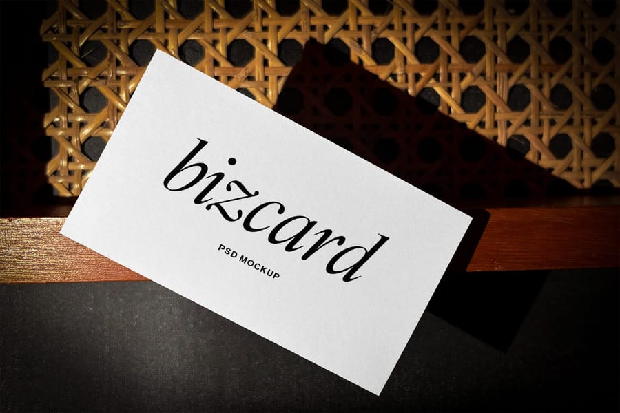 Luxury Business Card Mockup with Woven Rattan Background