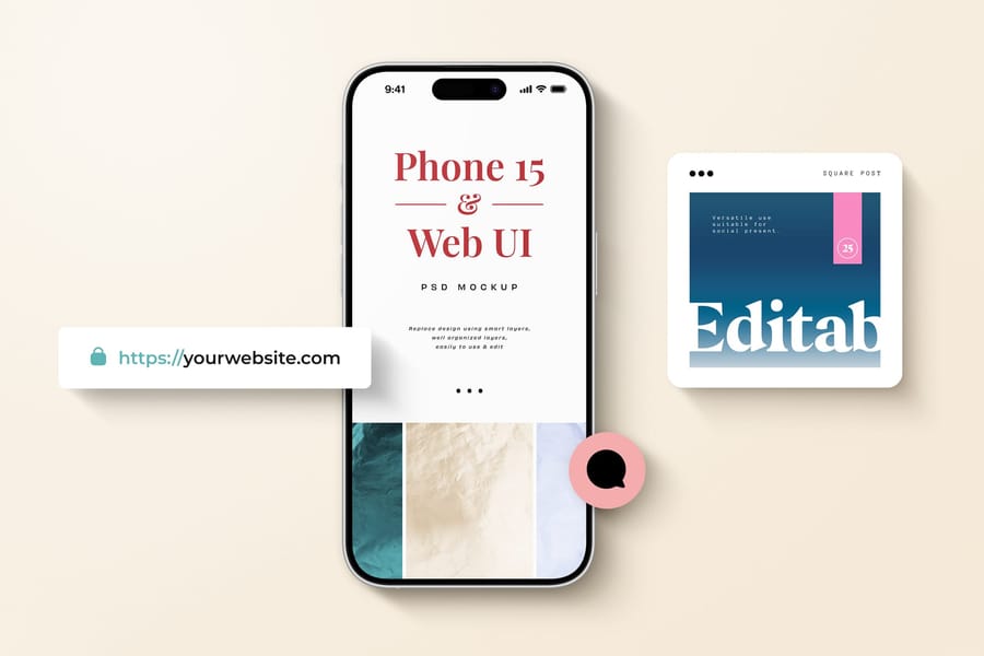 Minimal Web UI Floating with Square Post Mockup