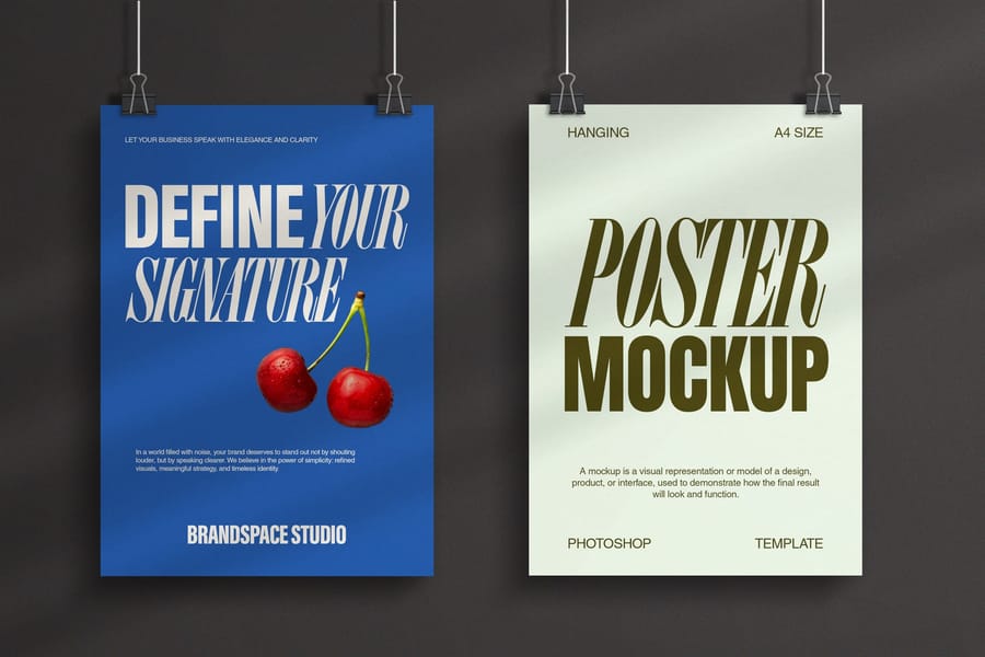 Modern Hanging Poster Mockup with Shadow
