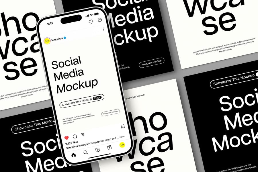 Monochrome iPhone Grid UI Instagram Story and Post Mockup