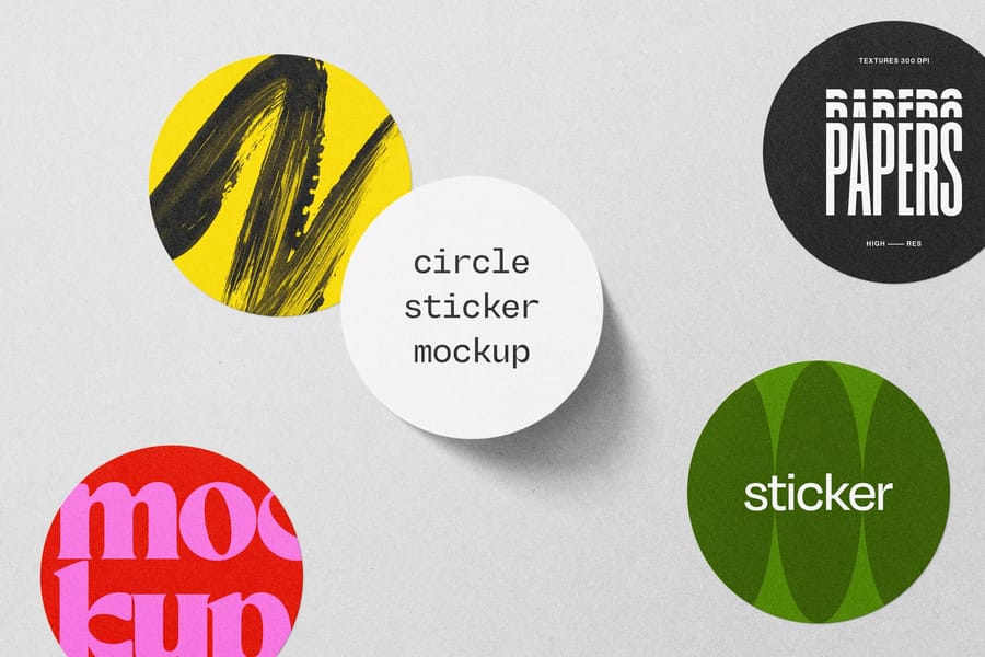 Multi Color Sticker Badge Flatlay Mockup