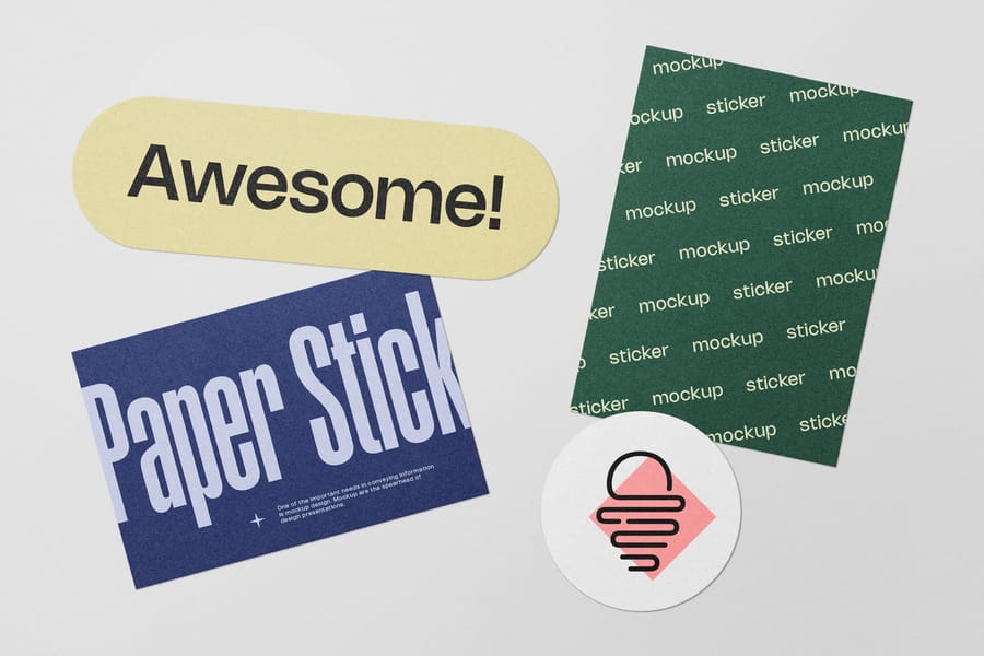 Multi Shape of Paper Decals Sticker Mockup