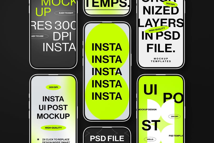 Neon Grid Insta Story iPhone UI Showcase Instagram Mockup