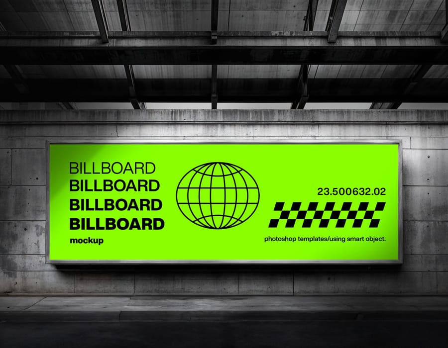 Neon Industrial Rectangle Billboard Mockup
