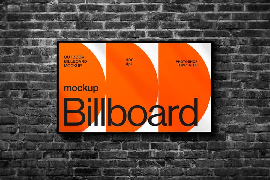Rectangle Billboard Mockup with Brick Wall Background