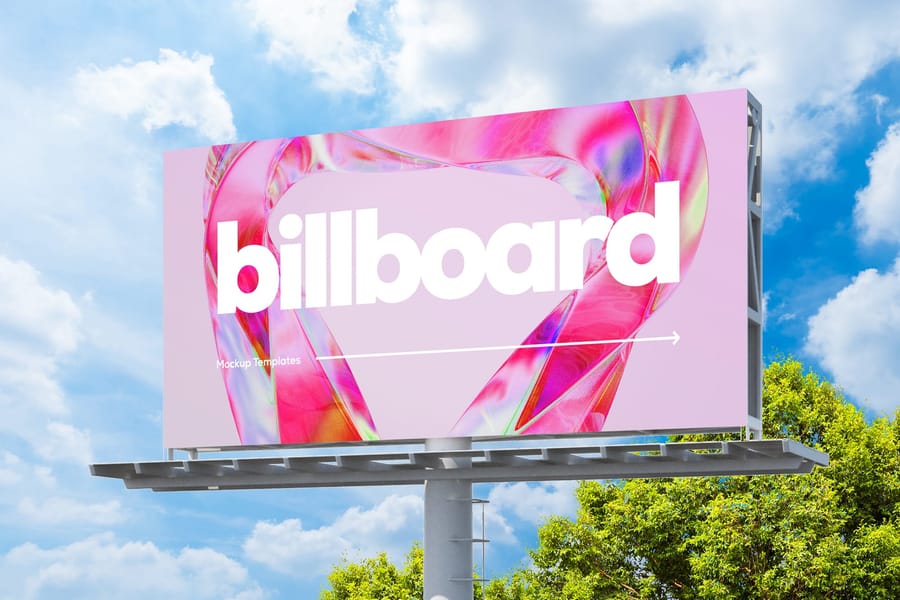 Pink Fluid Rectangle Billboard Mockup with Nature Background