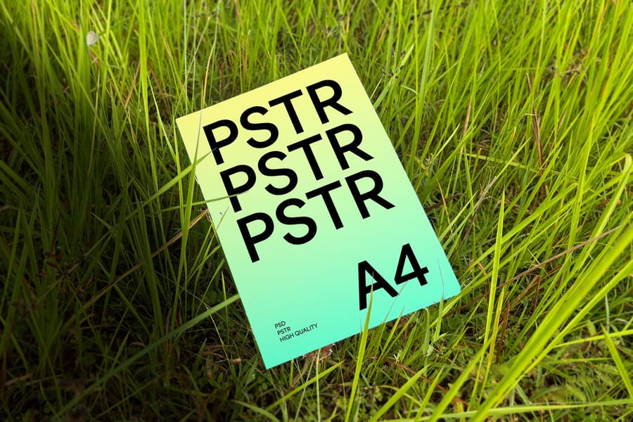 Gradient Poster Mockup On Grass