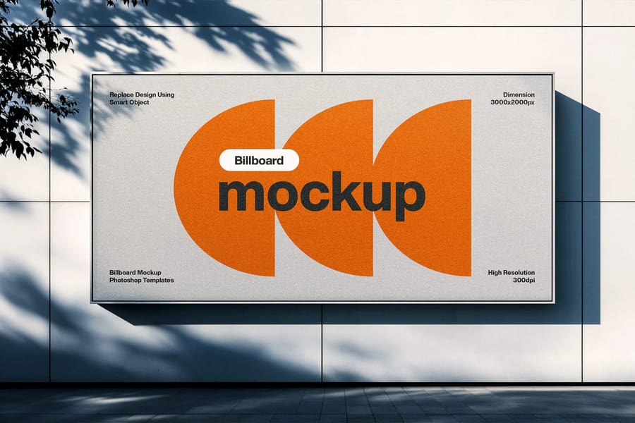 Realistic Rectangle Billboard Mockup With Tree Shadow