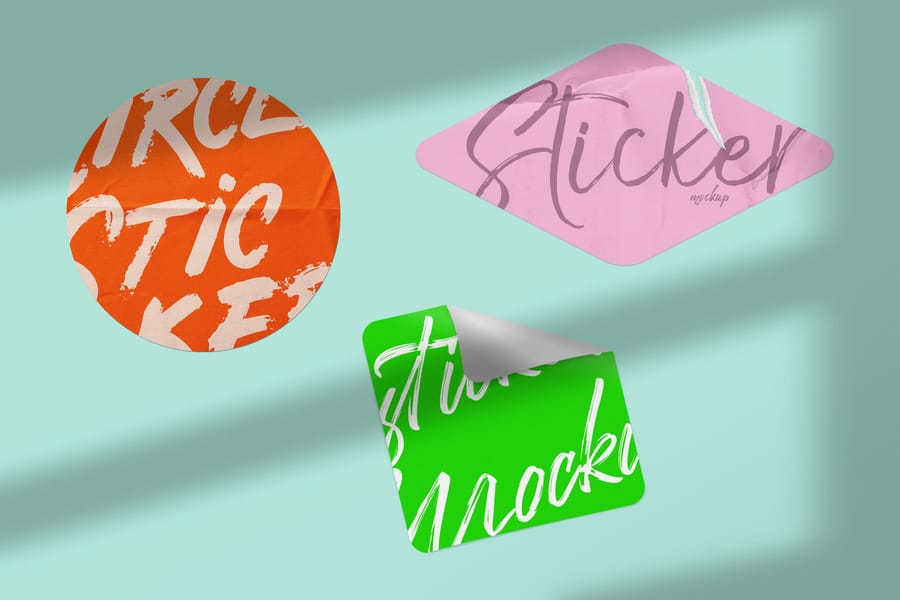 Realistic Three Shape Sticker Set Mockup