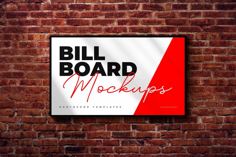 Rectangle Billboard Mockup on Wall Brick Background