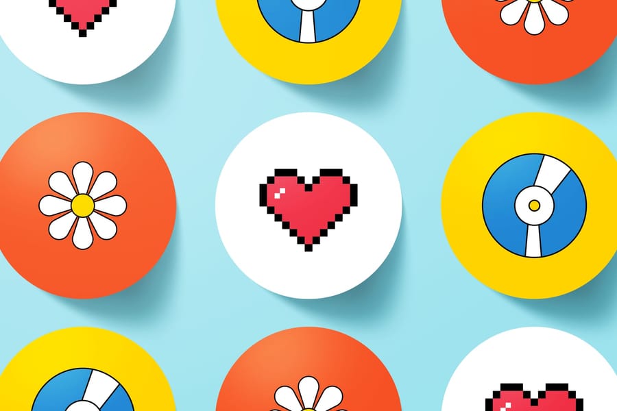 Retro Pixel Pop Grid Pattern Sticker Mockup