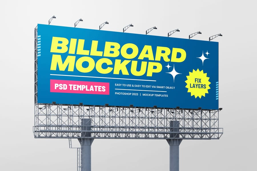 Right View Advertising Rectangle Billboard Mockup