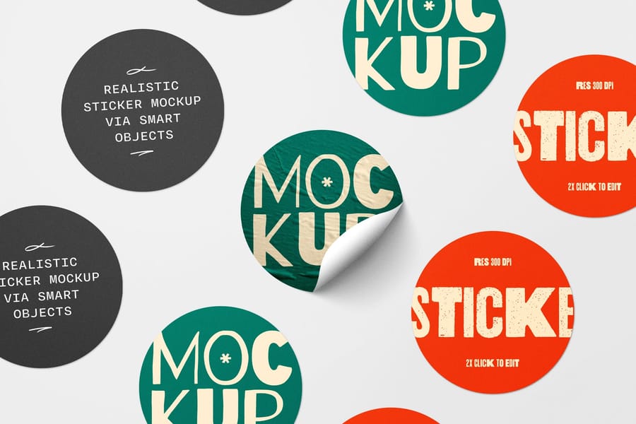 Scattered Elegant Circular Brand Sticker Mockup