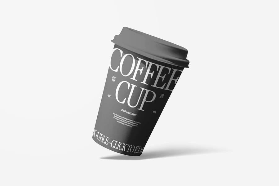 Side View Monochrome Paper Cup Coffee Mockup