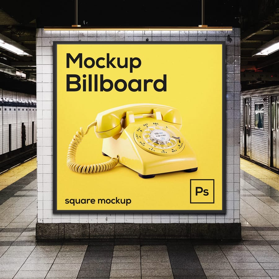 Square Underground Advertising Billboard Mockup