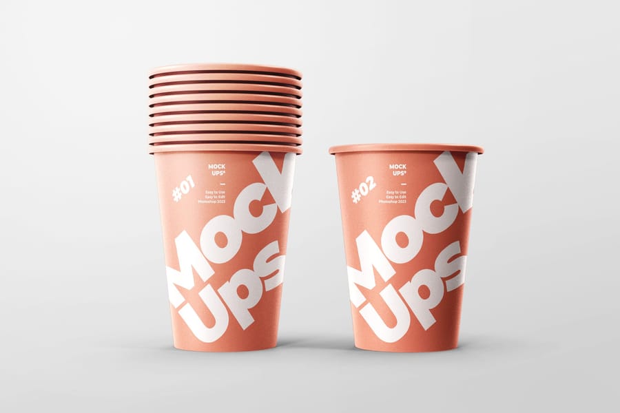Stacked Bold Orange Cup Paper Mockup
