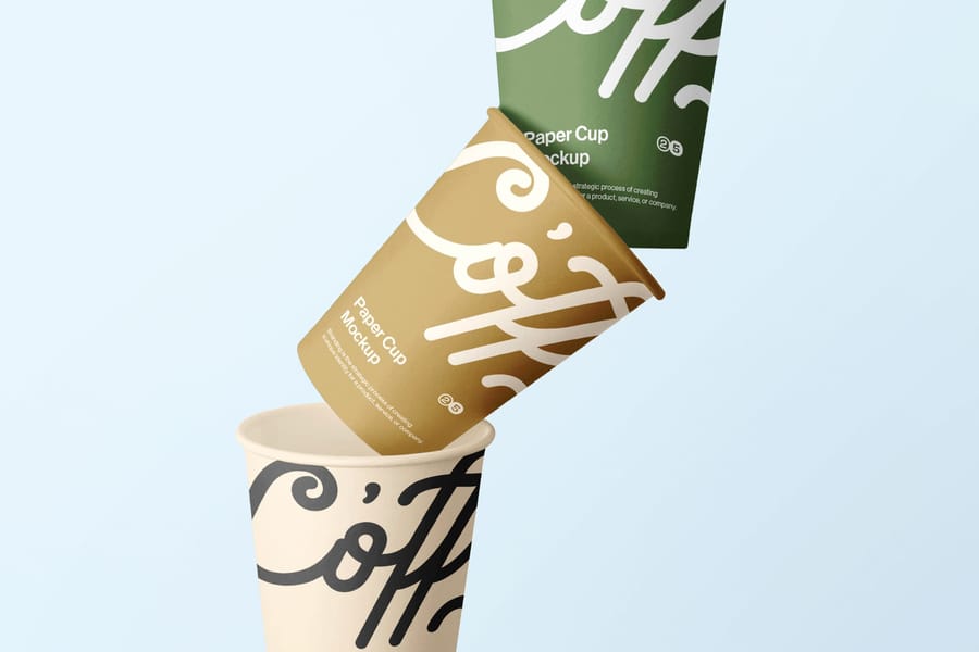 Stacked Promotional Branding of Paper Cup Coffee Mockup