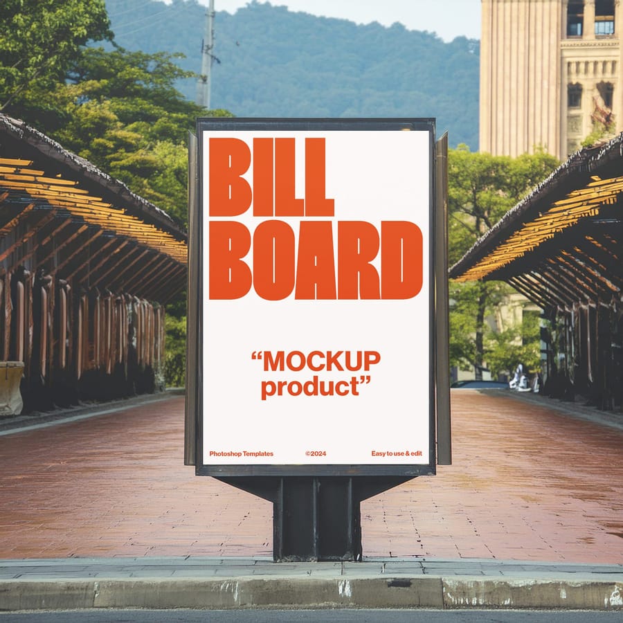 Street Billboard Vertical Sign Mockup