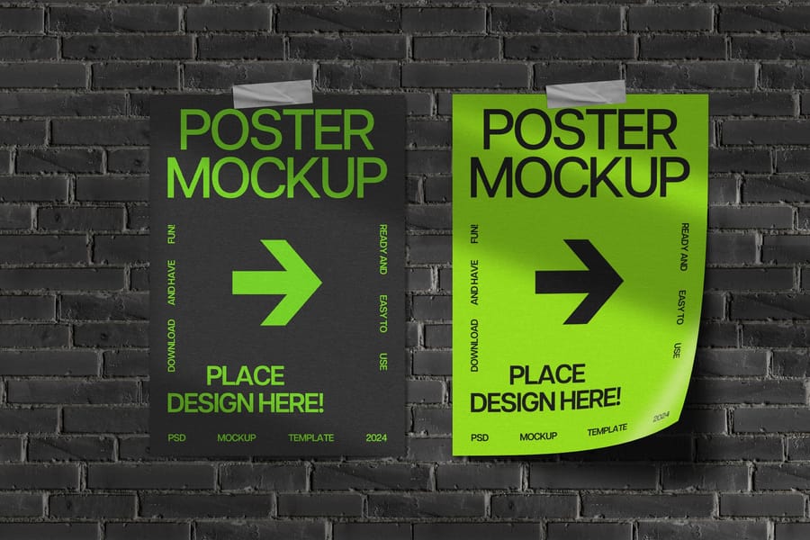 Tape Poster Mockup Wall Brick