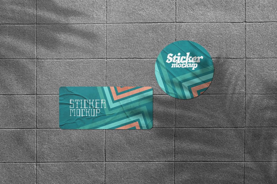 Teal Chevron Sticker Mockup with Leaf Shadow