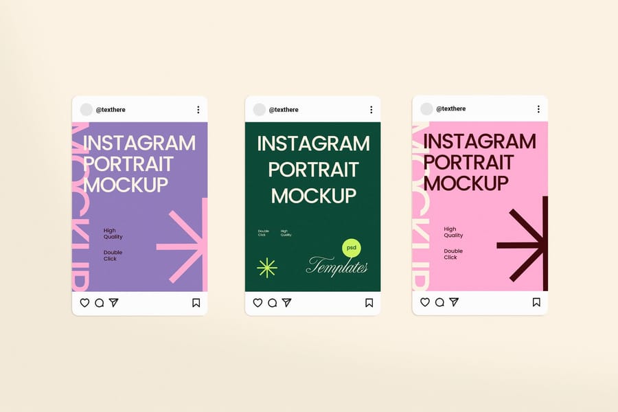 Three Card Flat UI Sequence for Instagram Post Mockup