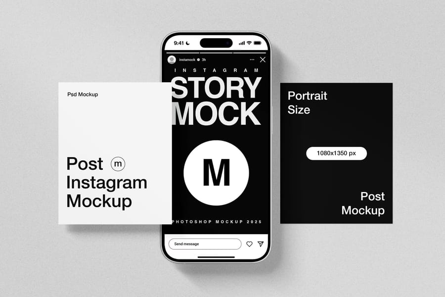 Three Part Concrete Instagram Post and Story UI Mockup