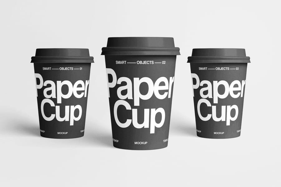Three of Premium Paper Cup Coffee Mockup
