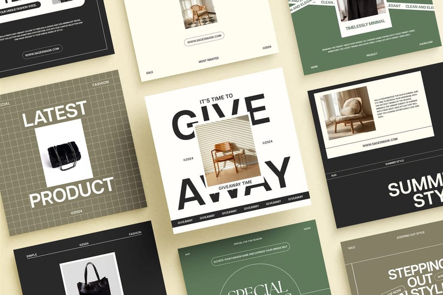 Top View Diagonal Fashion Branding Grid Instagram Post Mockup