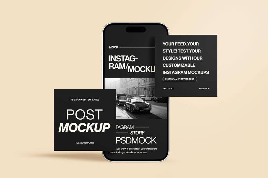 Two of Asymmetric Layered Post and Story Feed Mockup