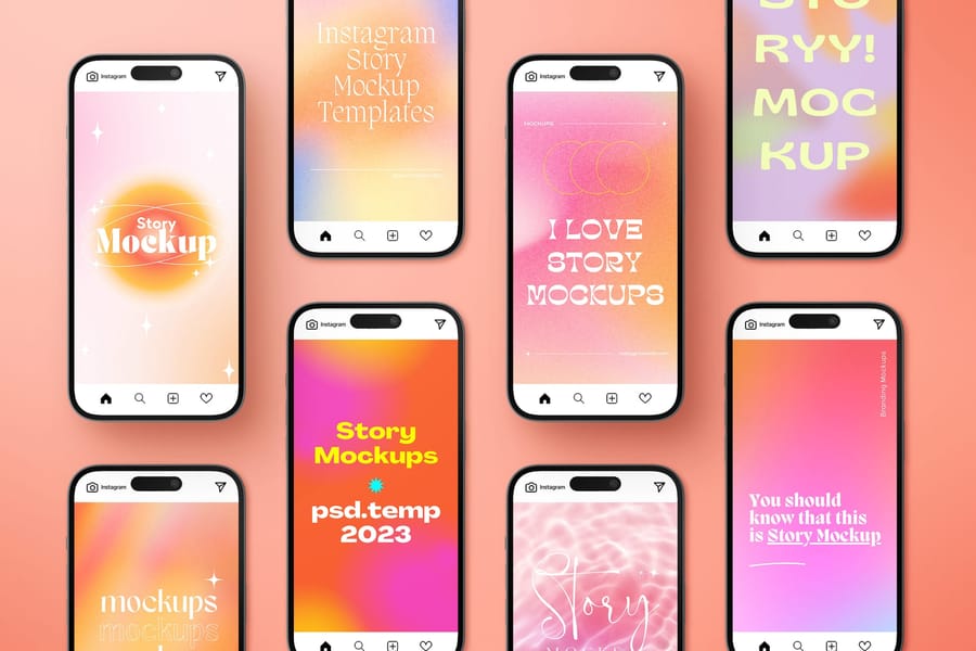 Vertical Vibrant Gradient Instagram UI Story Board Mockup