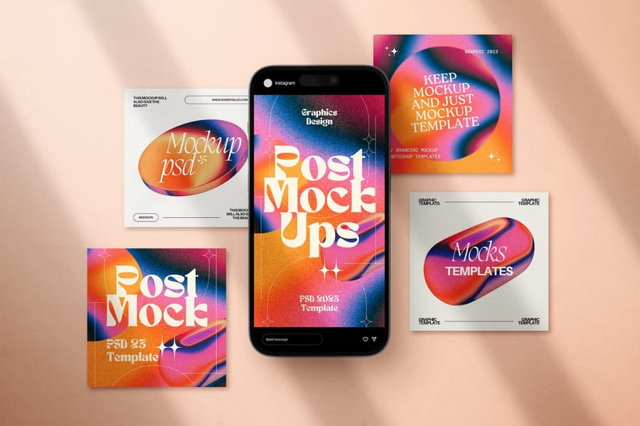 Violet Neon Floating Instagram Post UI Mockup