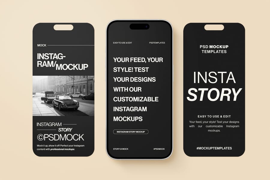 Warm Beige Triple Vertical Mobile UI Instagram Story Mockup