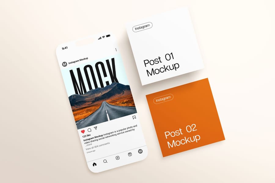 Warm Solid Skewed Phone Twin Instagram Post UI Mockup