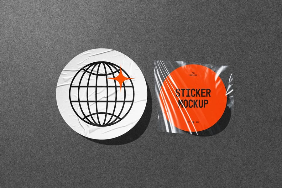 Wrinkled Globe Badge Duo with Plastic Wrap Sticker Set Mockup