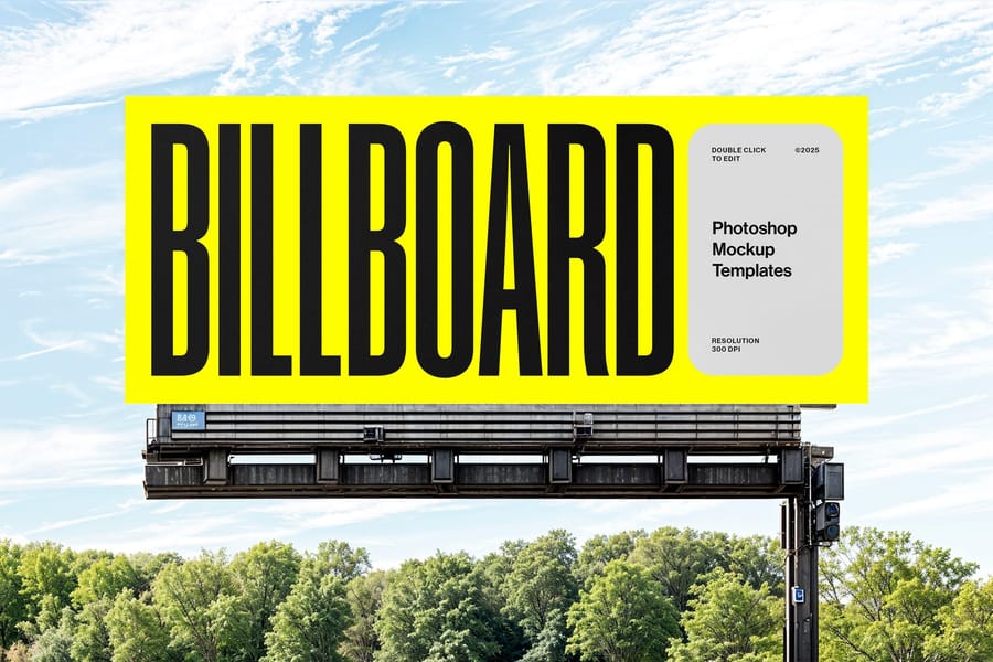 Centered Rectangle Billboard Mockup with Sky and Tree Background
