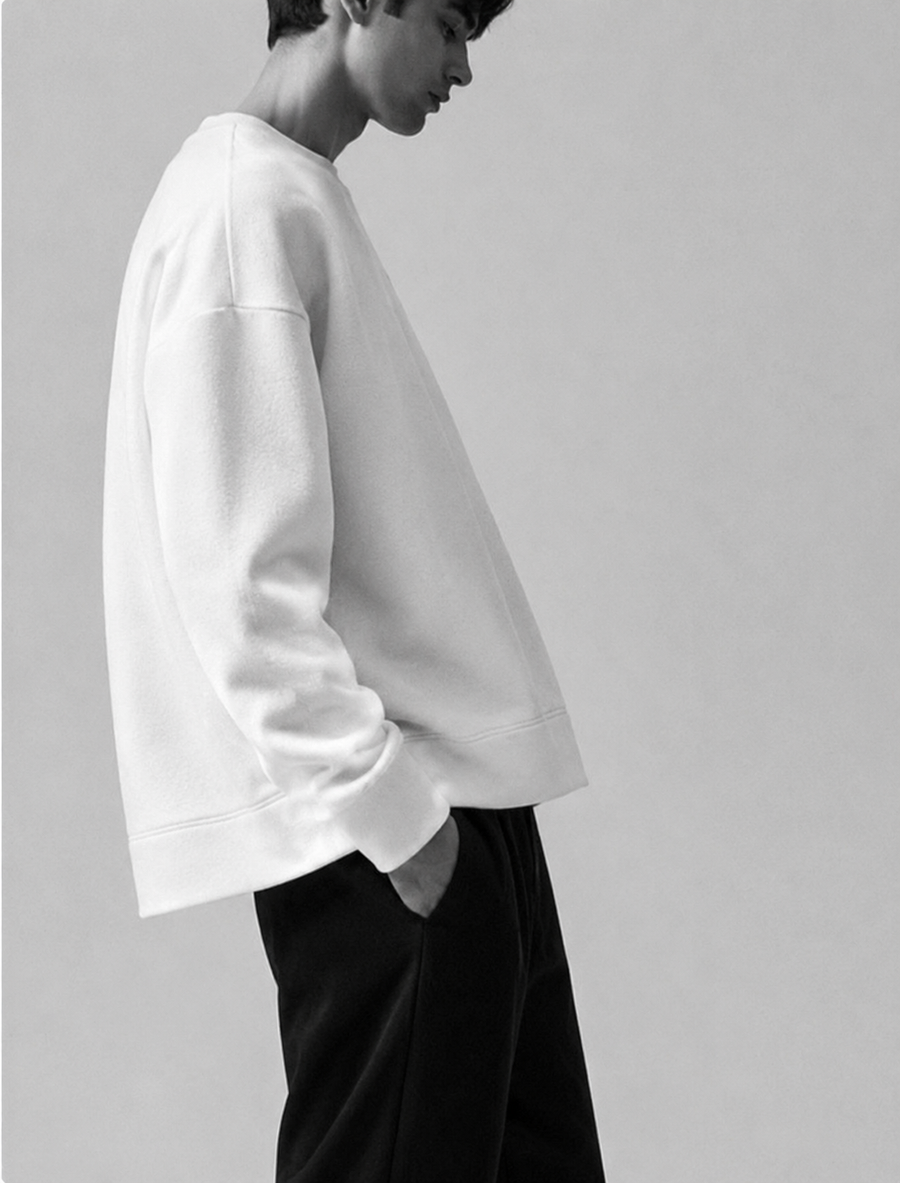 Contemplative profile in minimalist fashion