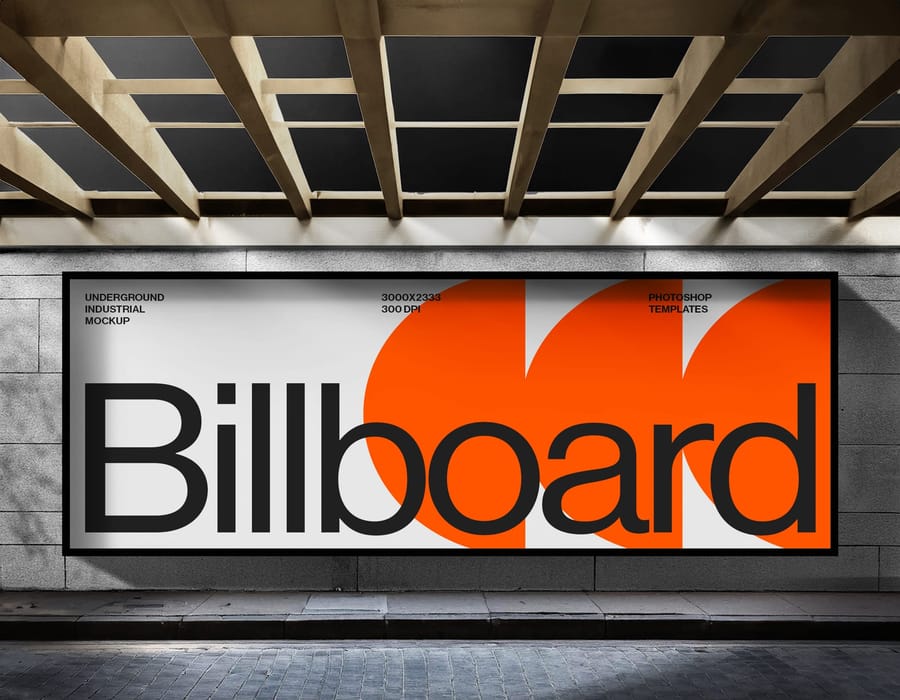 Huge Rectangle Underground Industrial Billboard Mockup