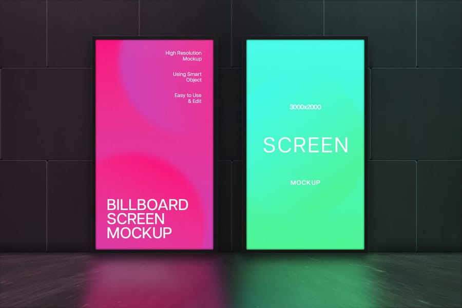 Indoor Dual Screen Vertical Billboard Sign Mockup