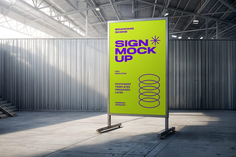 Left Sign Billboard Mockup with Sunlight Behind