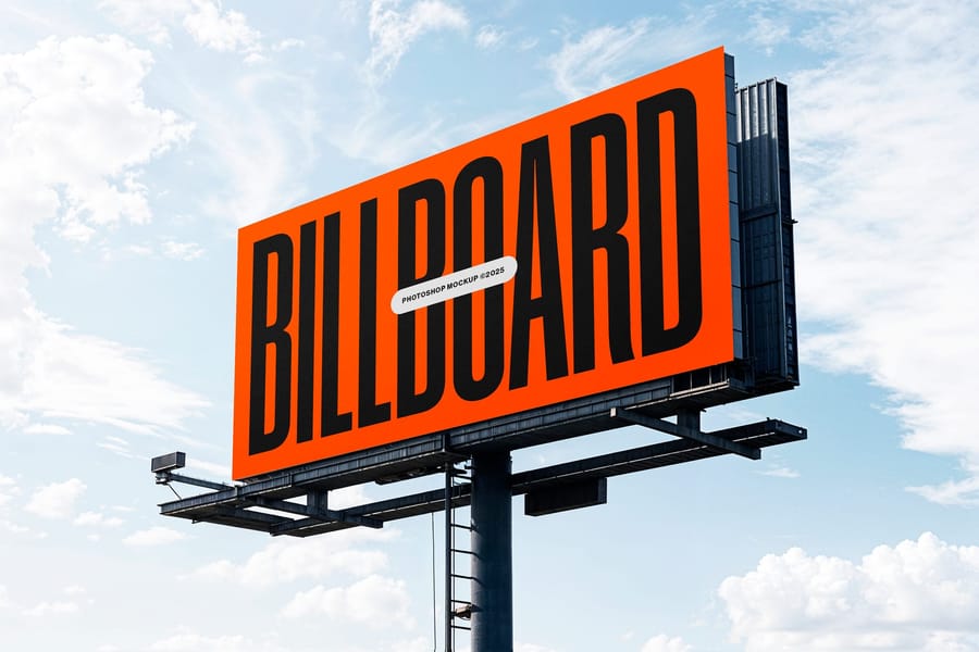 Left View Rectangle Billboard Mockup with Clean Sky View Background