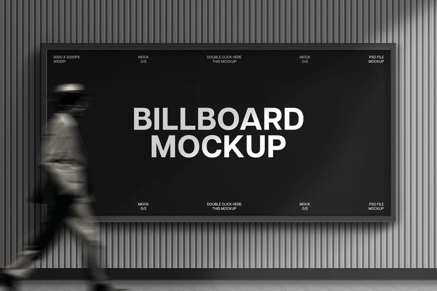 Monochrome Rectangle Billboard Mockup on Pedestrian Side Walk