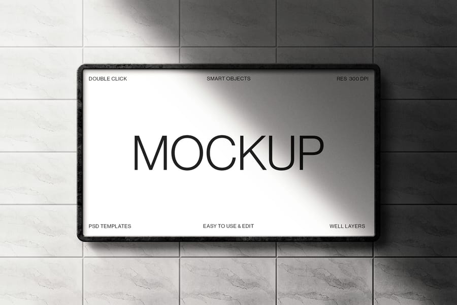 Outdoor Rectangle Billboard Sign Mockup with Shadow