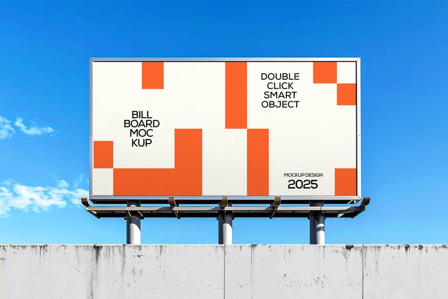 Realistic Huge Rectangle Billboard Mockup with Sky View Background