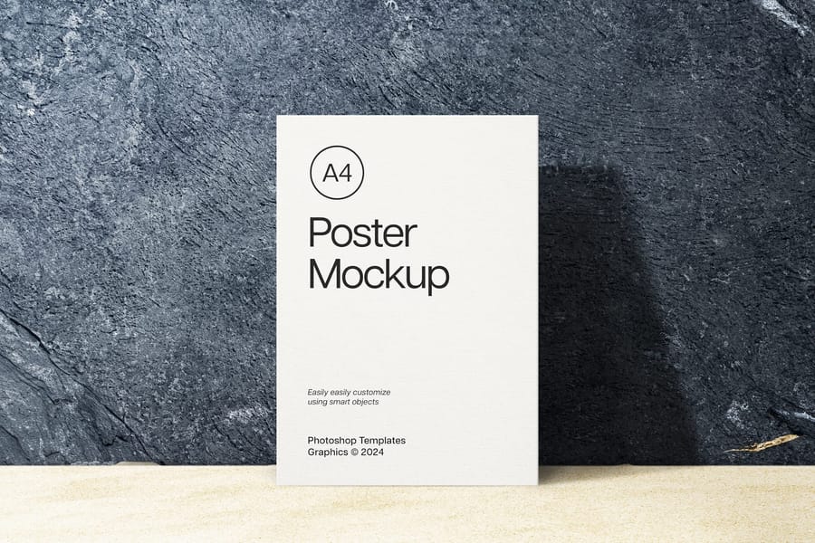 Realistic Shadow Standing A4 Poster Mockup
