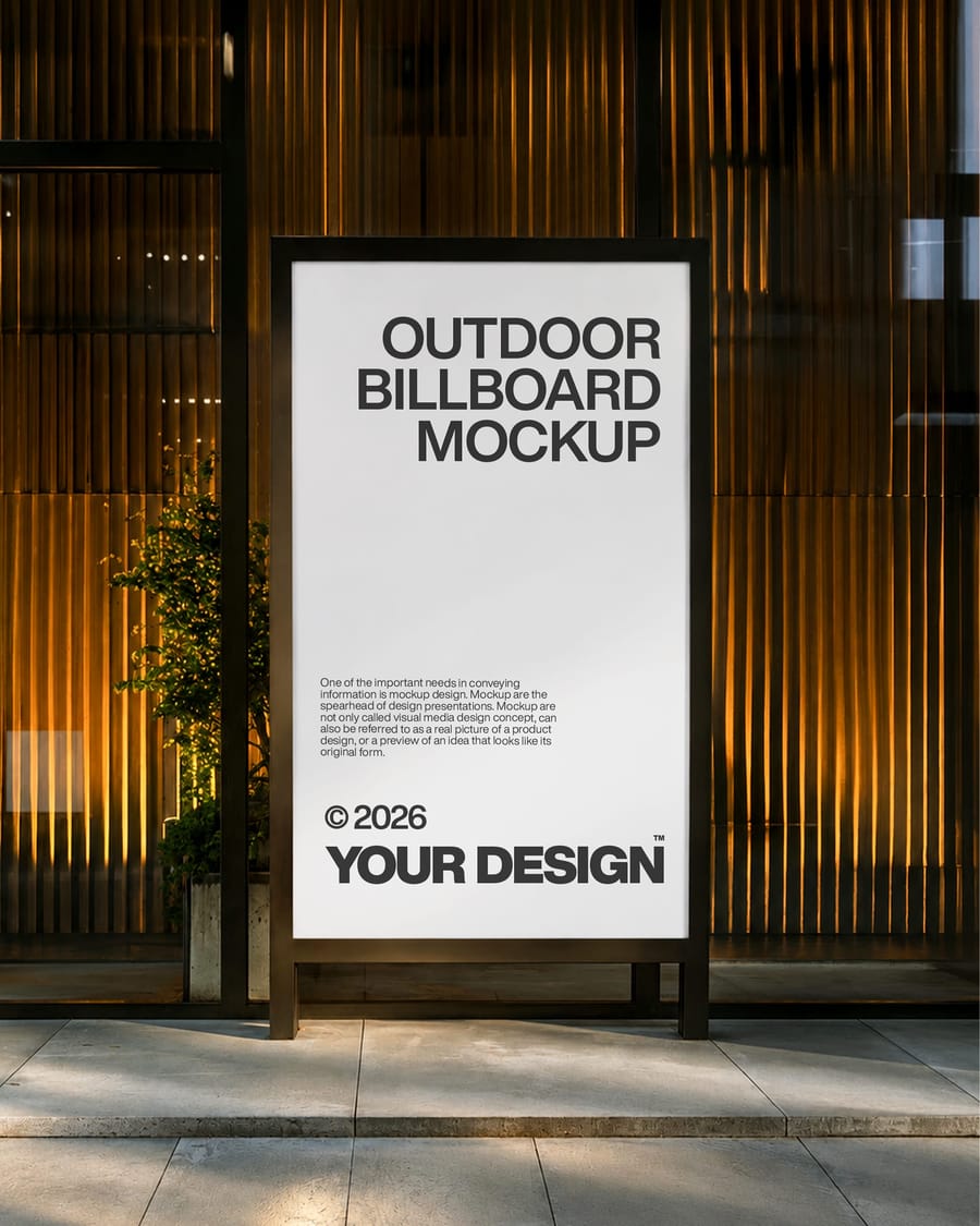 Side Walk Outdoor Vertical Building Billboard Sign Mockup